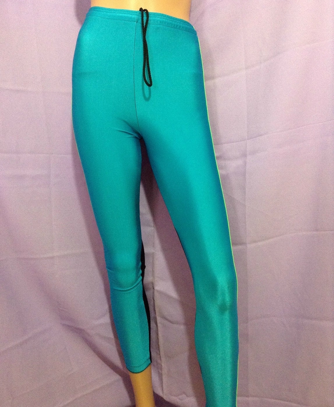 Vintage 80s leggings turquoise and black size by SilkySuspect
