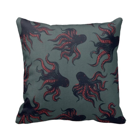 Zippered Octopus Throw Pillow Cover Navy Neon Pink Teal