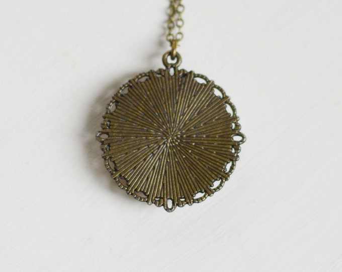 Floral Motifs // Round pendant metal brass with the image under the glass // Retro, Vintage, Rustic // Brown, Beige, Beauty //