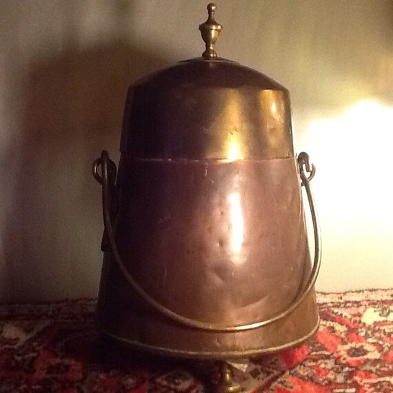 Large antique brass and copper coal bucket with by TheCrackedPlate