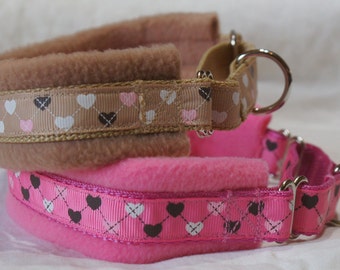 Fleece Lined Martingale Dog Collar - Hearts- 35mm width