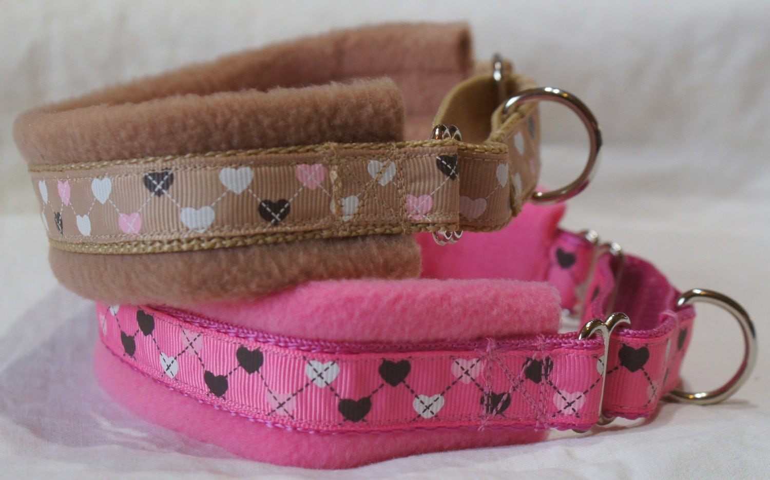Fleece Lined Martingale Dog Collar Hearts 35mm width
