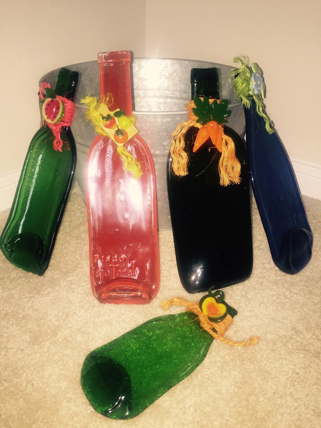 SALE.Melted Glass Wine Bottle 1 piece by ZoeArtsnCrafts on Etsy