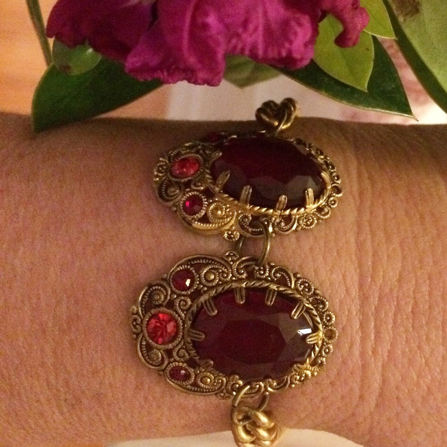 Beautiful vintage German earrings red stones by GraceGaloreDesigns