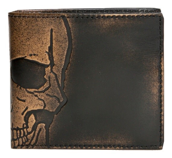 SKULL DOUBLE I.D. Embossed Bifold Leather Wallet by HouseofJackCo