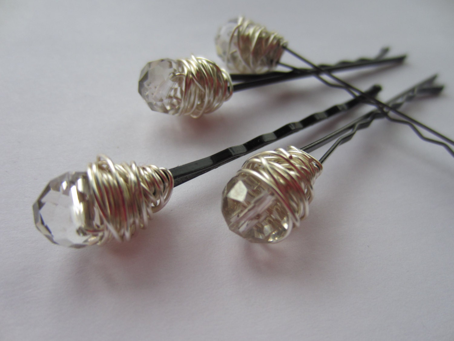 Crystal Hair Pins Silver Crystal Hair Pins Grey by PaintedFaith