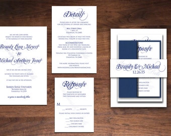 Simple and Elegant Formal Calligraphy Wedding Invitation Set Made to Order any color Elegance Modern Belly Band