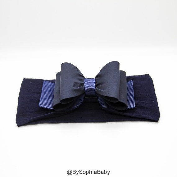 Baby Headband Navy Blue Big Bow Headband Blue Baby by BySophiaBaby