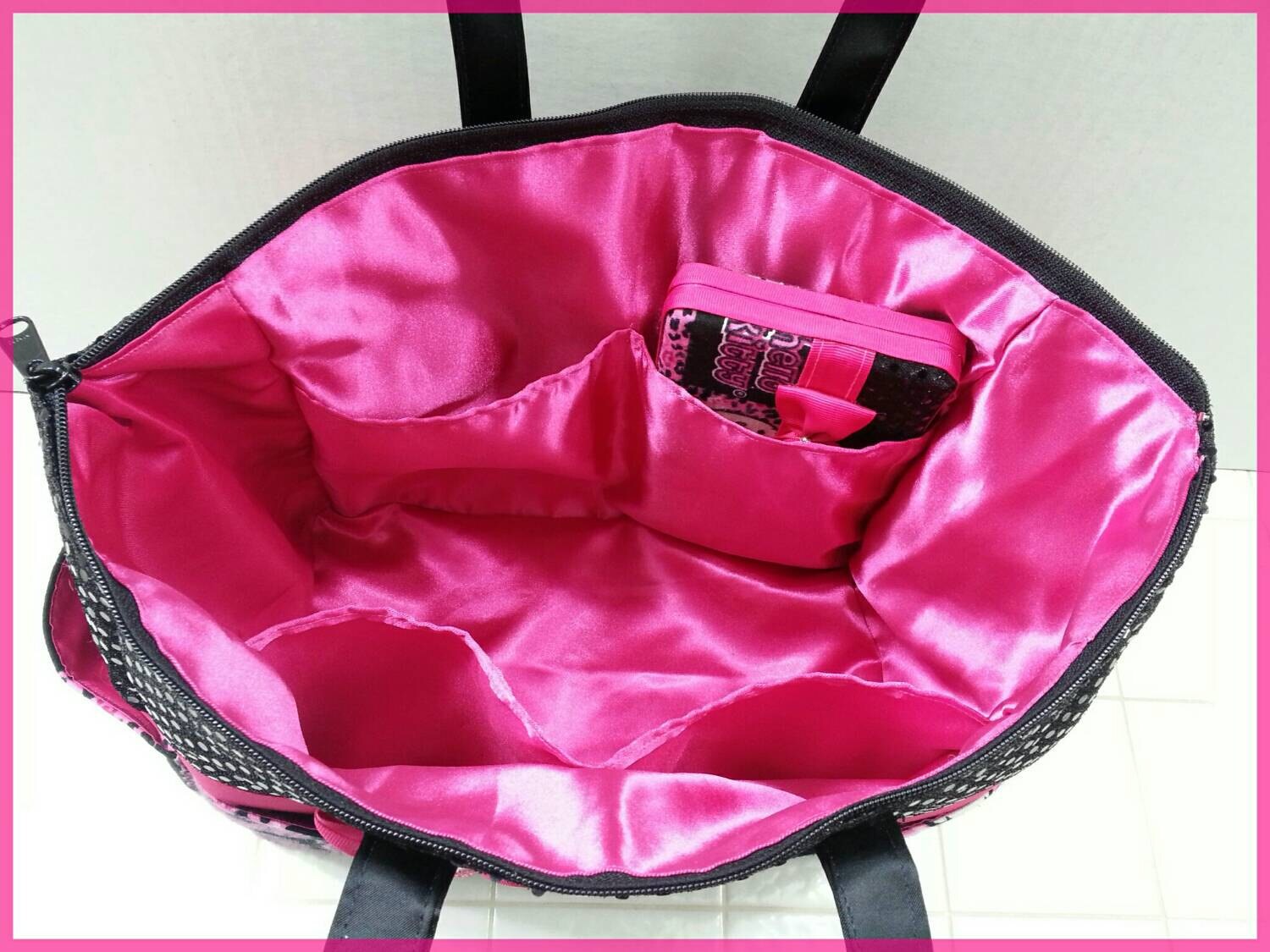 Hello Kitty diaper bag. Cheetah. Black sequin. Hot pink. Bow.