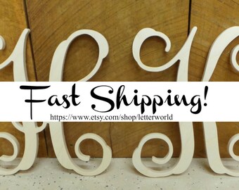 SALE!! Two 12" Unpainted Wooden Letters - Vine Script Initial - Monogram Wall Hanging - Monogram Door Hanger