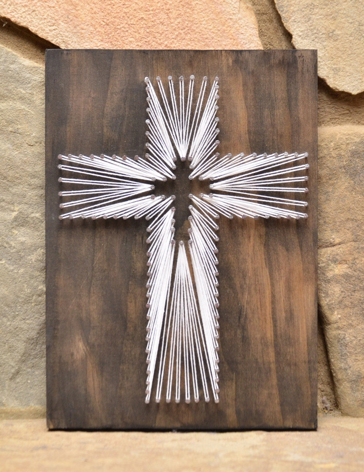 Cross String Art Wood Decor Religious Art by HannahMcEntireArt