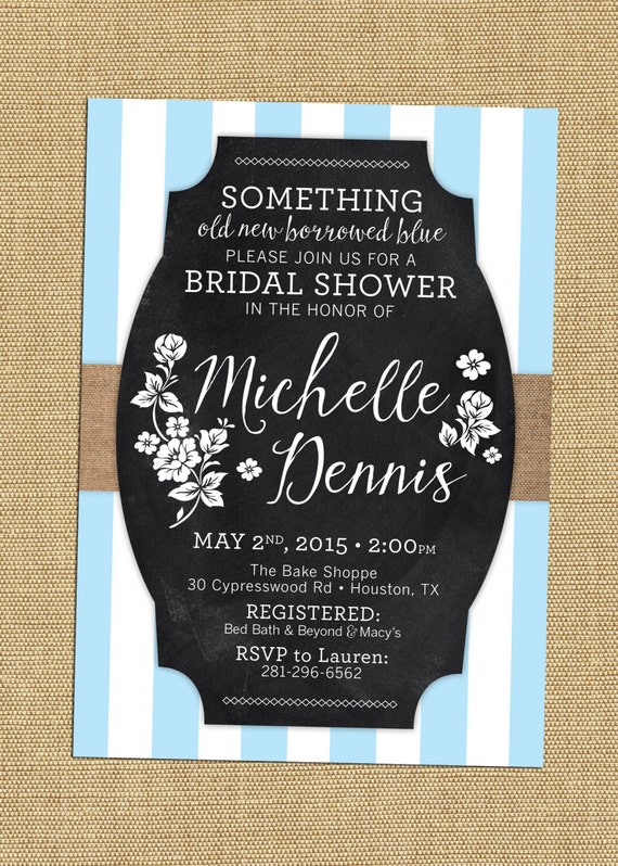 Something Blue Bridal Shower Invite Rustic Chalkboard Bridal
