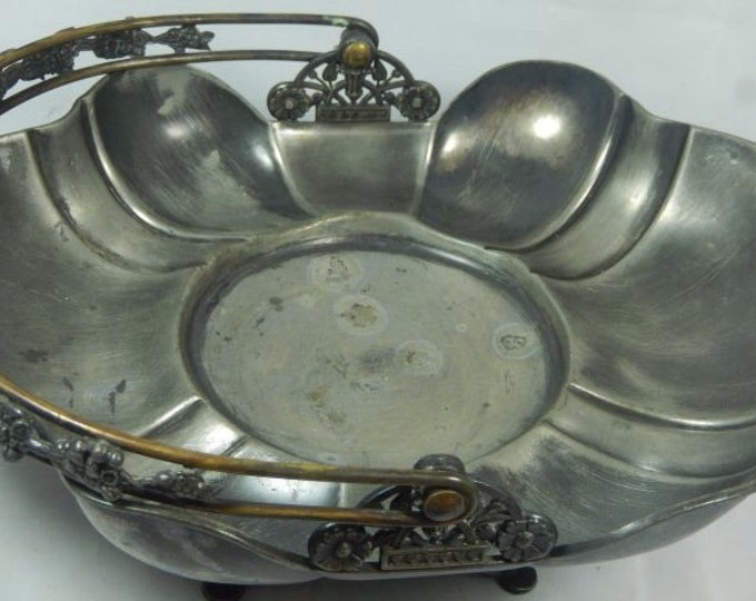 Storewide 25% Off SALE Antique Meriden Silver Plated & Inscribed Centerpiece Serving Basket Featuring Adjustable Decorative Handle and Foote