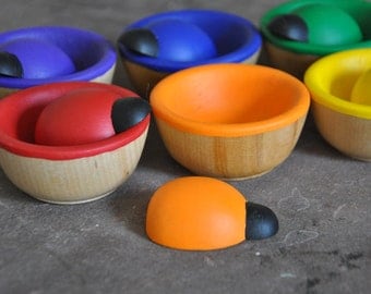 Bugs & Bowls Rainbow Sorting Toy - A Waldorf and Montessori Inspired Wooden Toddler Toy