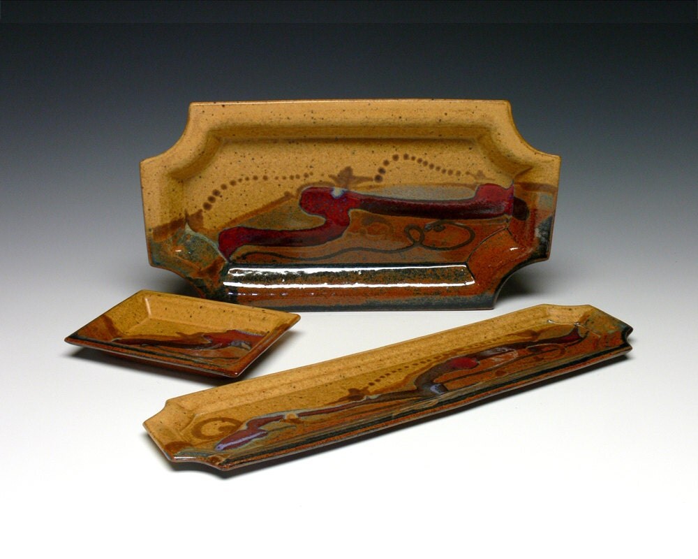 Serving Trays Set of 3 Pottery Tray Set Stoneware Trays