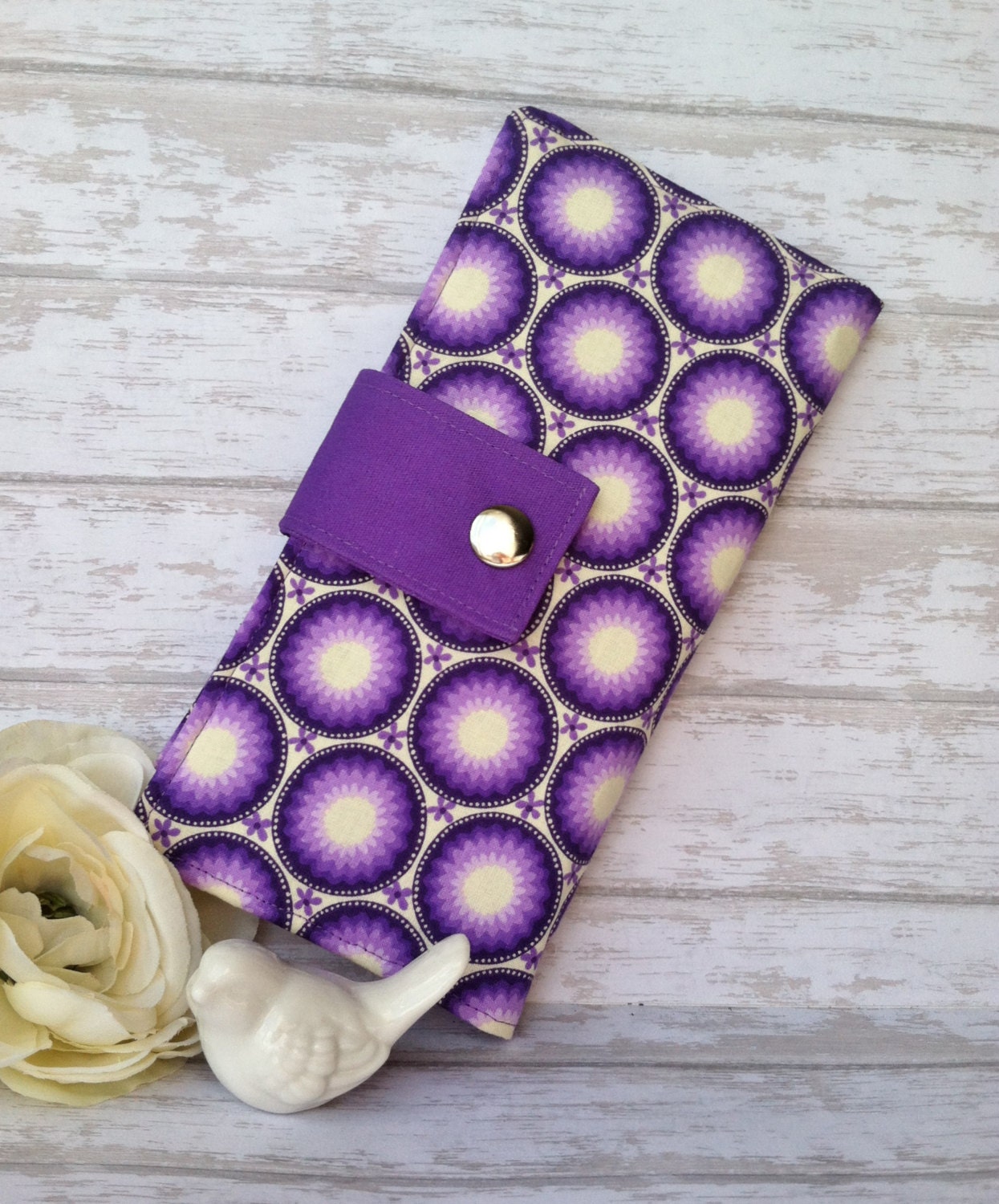 Purple And White Circles Wallet Womens Wallet By Birdsandbagz