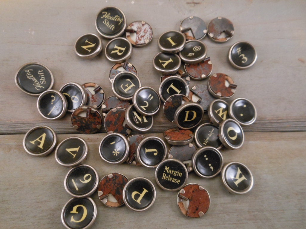 47 Vintage Typewriter Keys Industrial, Steampunk