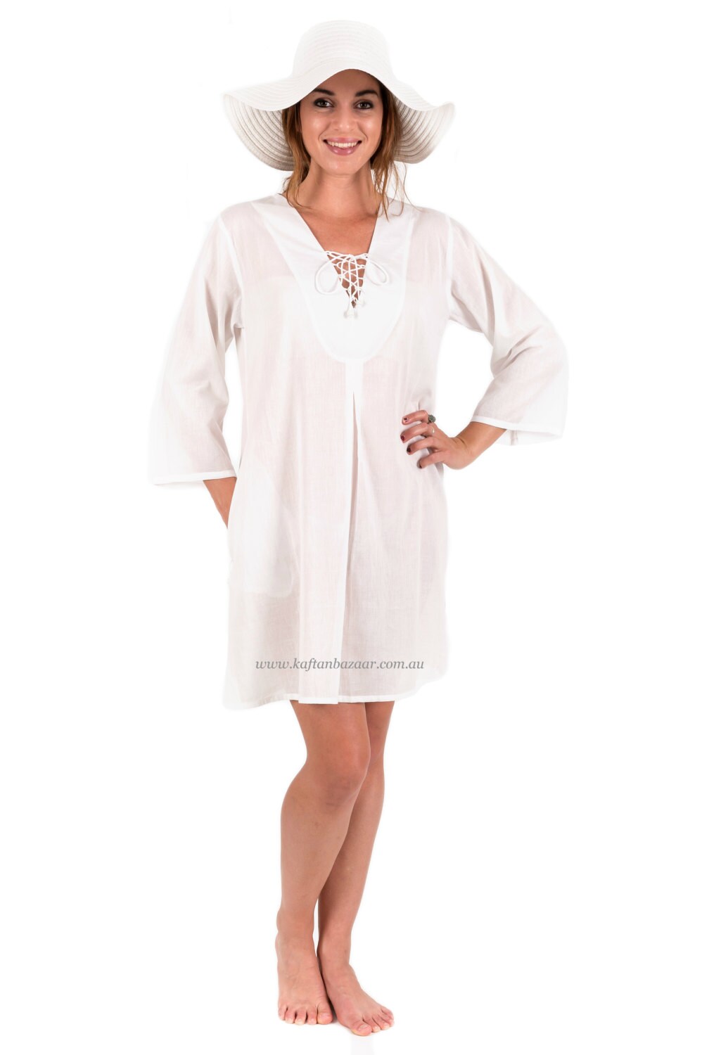 Cotton Beach CoverUp with Zipper Pocket White