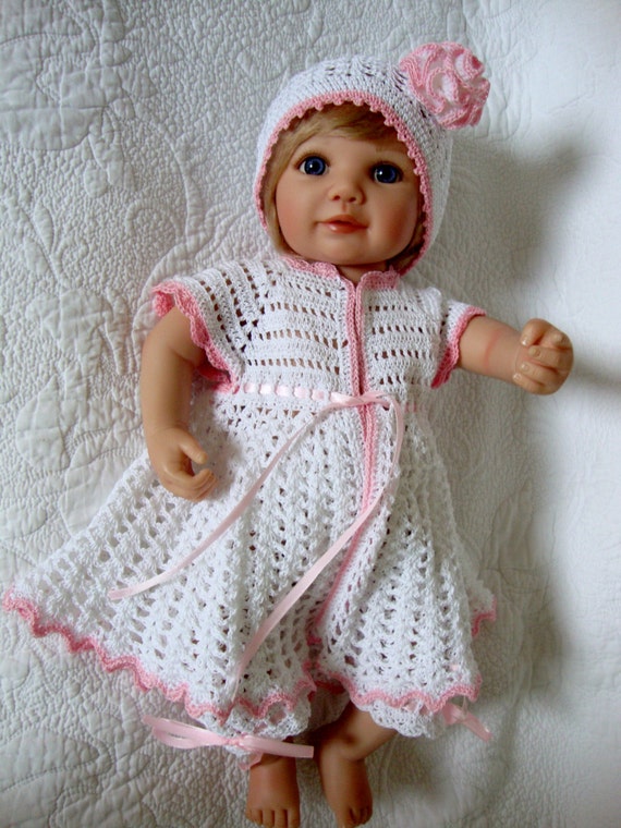 Baby Girls Dress Hat and Diaper Cover Crochet by EvasCharmingArt