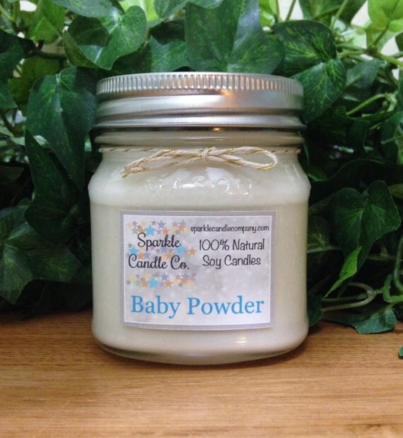 Soy Candle BABY POWDER 8 oz Mason Jar Highly Scented Baby