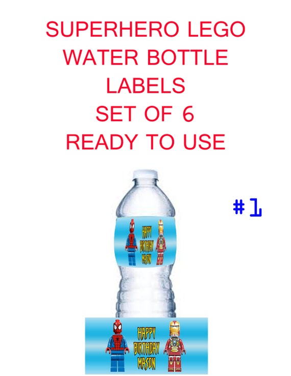 Items similar to Superhero Lego Water Bottle Labels Set of Six Ready to