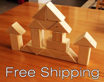 Wood blocks, wood building blocks, all natural wooden toy, Handmade Wood block set.