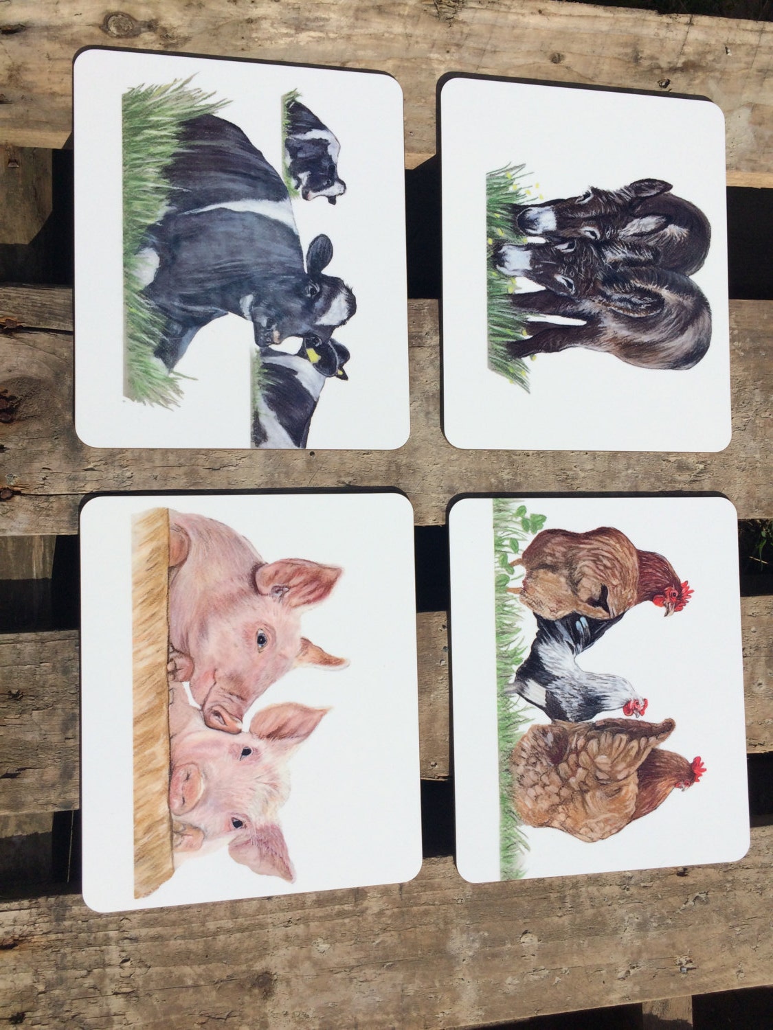 Set Of 4 Handmade Farm Animal Placemats by GraceScottPastelArt