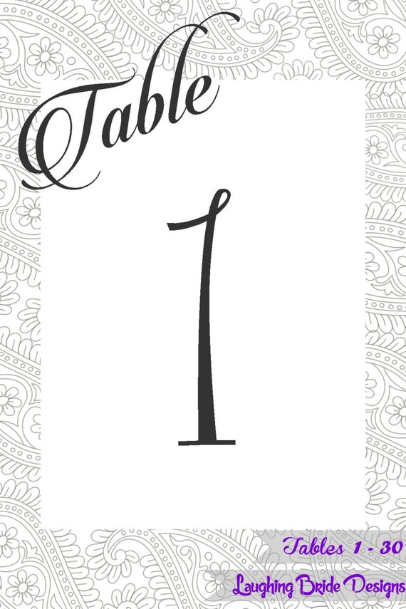 Items similar to Printable Table Numbers 1-30 Instant Download 4x6 Grey ...