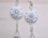 Swarovski crystal beaded earrings with super duo and Miyuki seed beads 3'', Statement earrings, Bridal earrings, Earrings for her