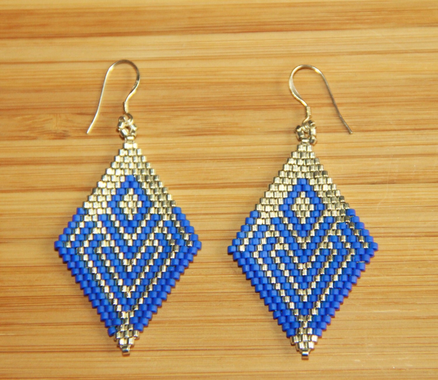 Cobalt blue miyuki earrings 925 sterling silver by Ccedille