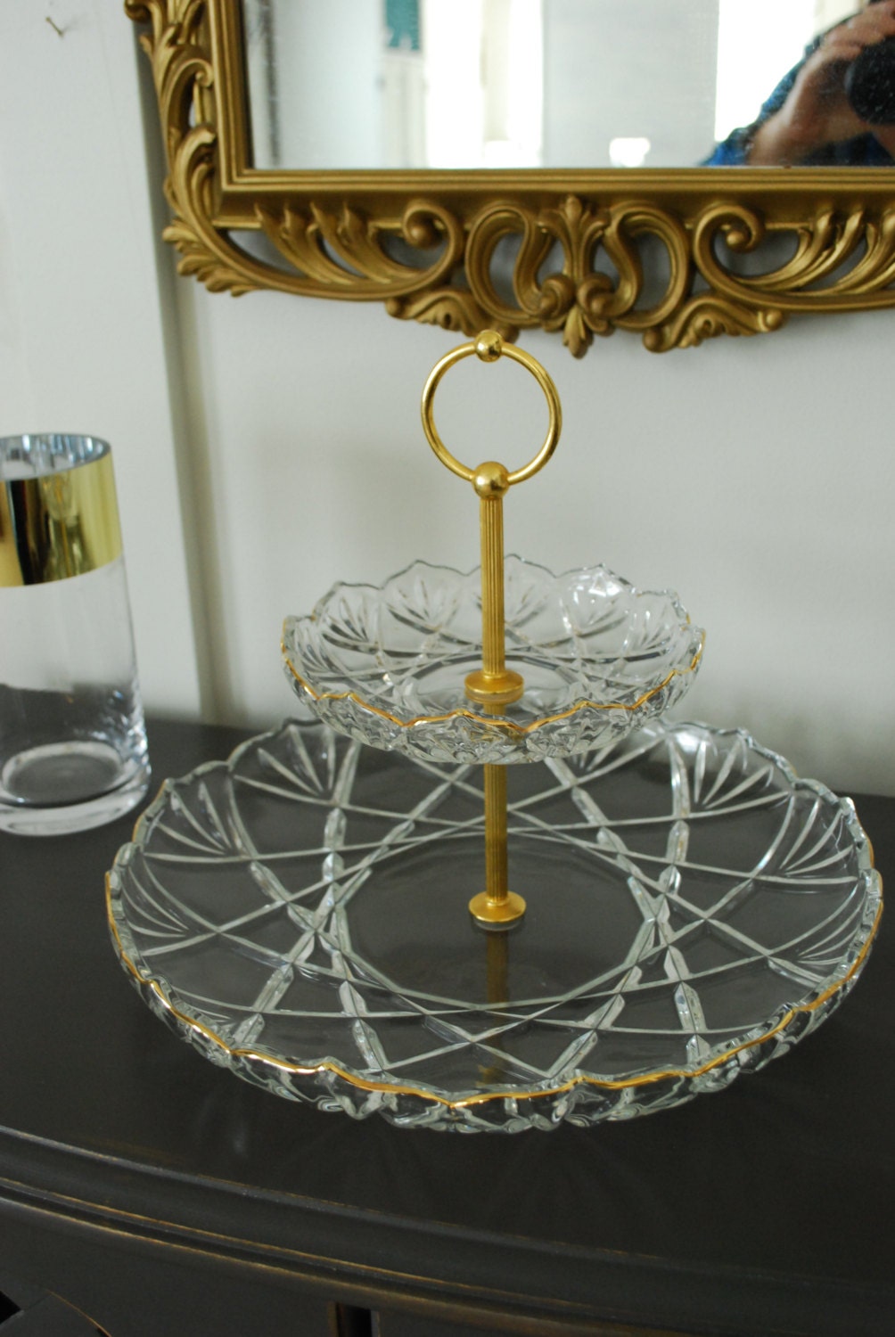 Mikasa Crystal and Goldtone Serving Tray / Vanity Tray / Jewelry Organizer Haute Juice