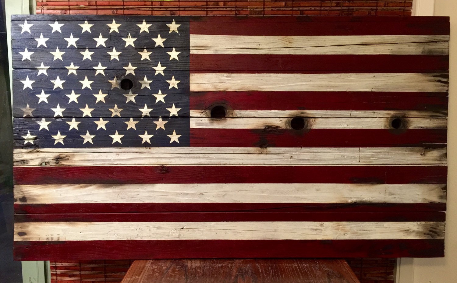 Distressed and tattered Wooden American Flag by WoodArtBySteffi