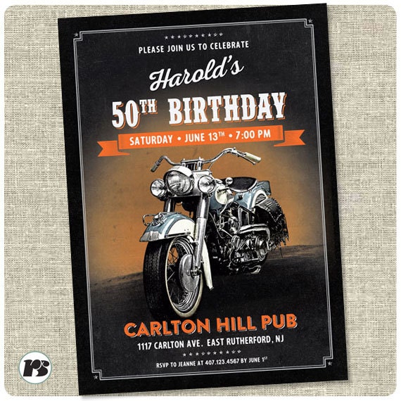 Motorcycle Biker Birthday Invitation card. Printable