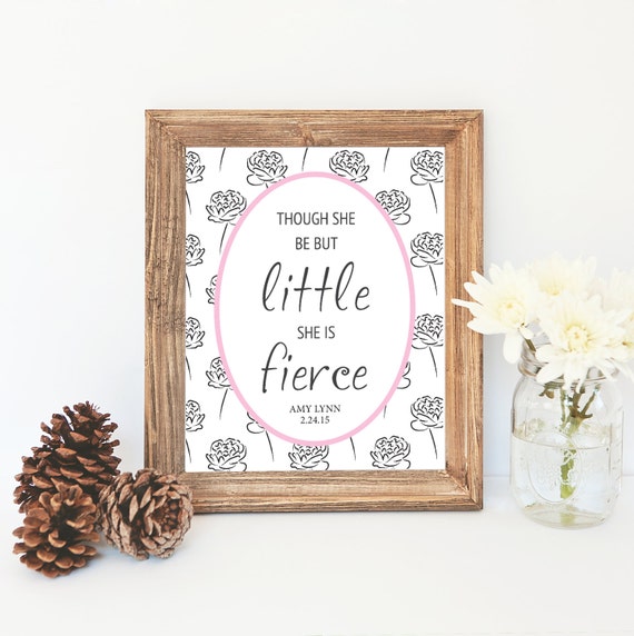 Digital "Little but Fierce" Nursery Printable, Baby Shower Gift, Nursery Decor, Custom colors