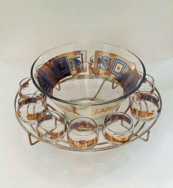 Vintage Culver punch bowl set with 10 roly poly by SHOPtulaVintage