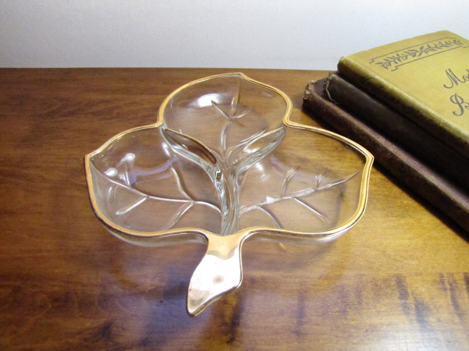 Coupe En Verre Clair Forme Feuille - 7 Pouces - Pour Bonbons Ou Déco