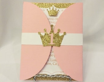 Pink Gold Princess Birthday Invitations OG