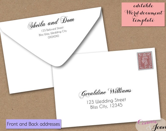 Printable Wedding 5x3.5 envelope template, RSVP envelope. Script text ...
