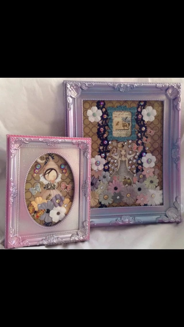 Pretty set of up cycled, pastel ornaye frames. Unique steampunk/ fairytale collage art. 
