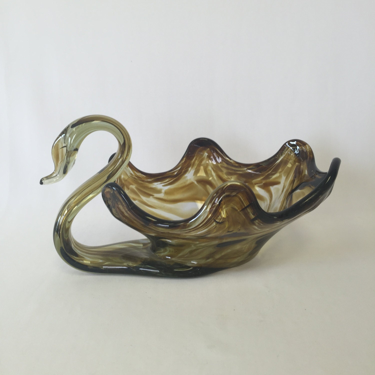 Sooner Art Glass Swan Shades of Brown Hand Blown by MyMidMod