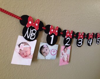 Minnie Mouse 12 month photo banner, Photo banner, Minnie Mouse Party, Minnie Mouse Birthday, Minnie Mouse Banner, Red polkadot Minnie