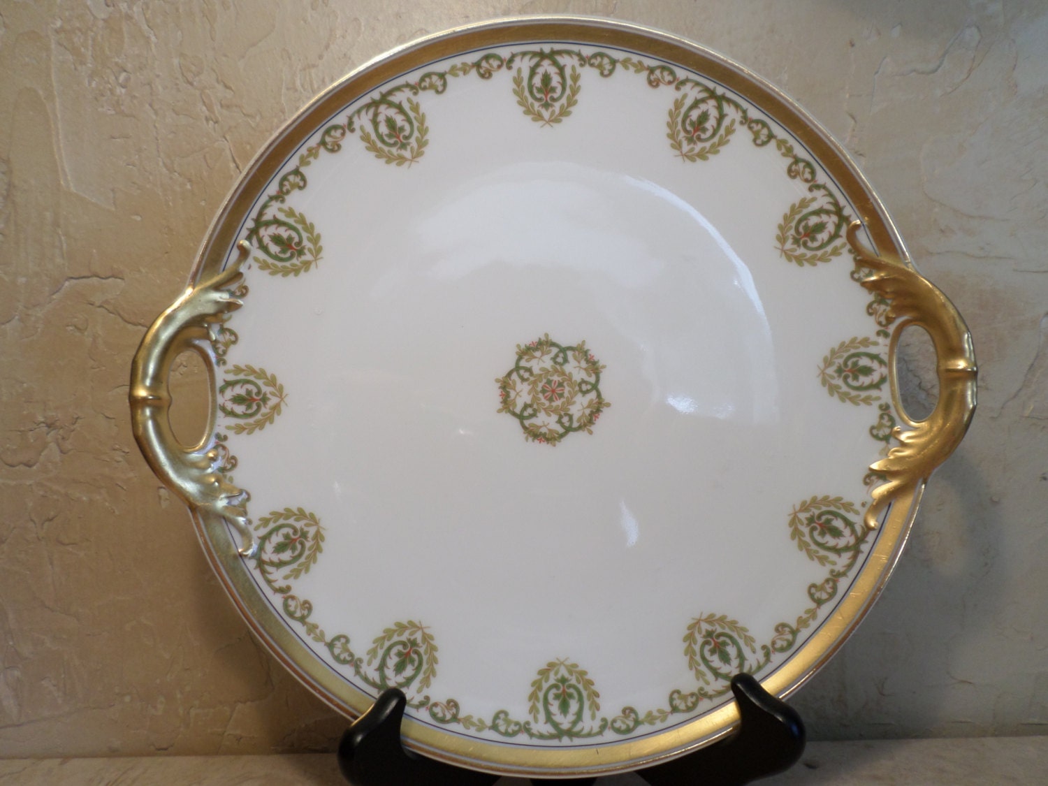 Haviland France Limoges White Gold and Green Serving Platter
