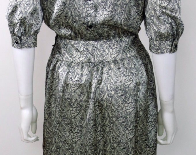 80s Albert Nipon paisley Working Girl printed satin dress
