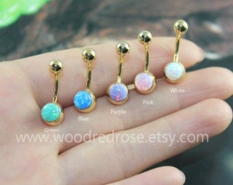 Five Colors Fire Opal Belly Button Ring ,Opal Navel Piercing,white opal, purple opal,green opal,pink opal,blue opal button ring