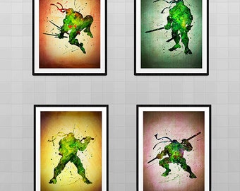 Set of 4 TMNT Posters - Teenage Mutant Ninja Turtles Posters  - Raphael, Leonardo, Michelangelo and Donatello