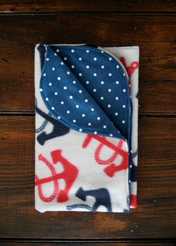 Items similar to Anchor Baby Blanket & Navy Polkadot Velour / Nautical