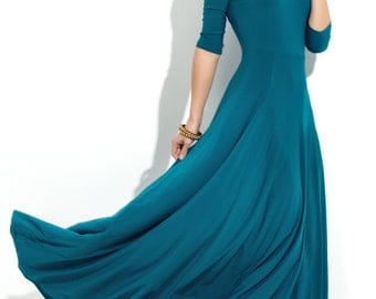 Maxi Jersey dress Turquoise Maxi dress for women Wedding maxi dress Dress flared Airy maxi dress Treq