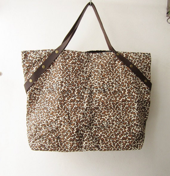 leopard print canvas tote bag animal weekender bag shopping