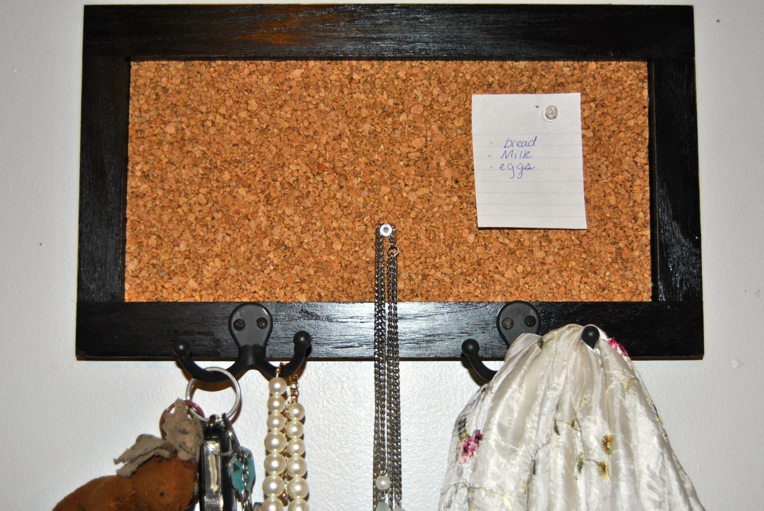 Framed Cork Board w/ Key Hooks by EchosHomemadeHobbies on Etsy