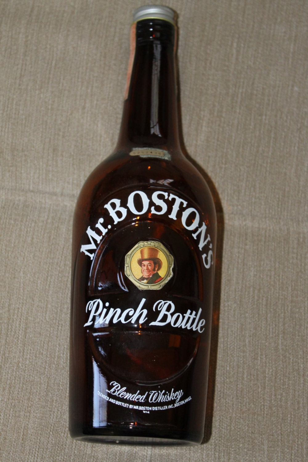 Vintage Liquor Brown Amber Pinch Bottle Mr Boston's 1961